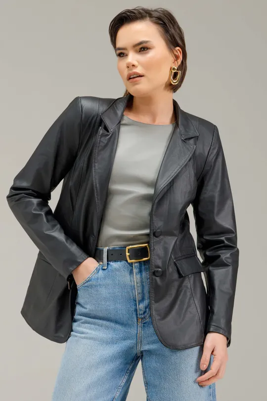 Blazer de Couro Preto