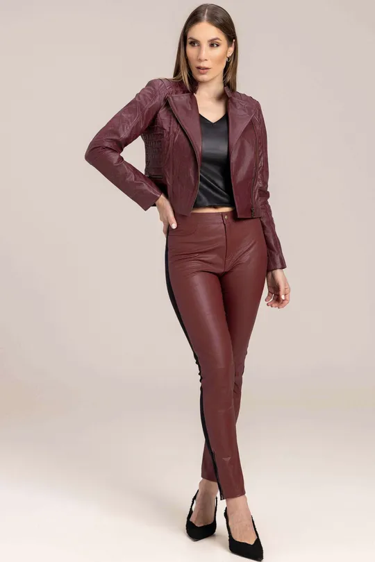 Calça de Couro Bordo
