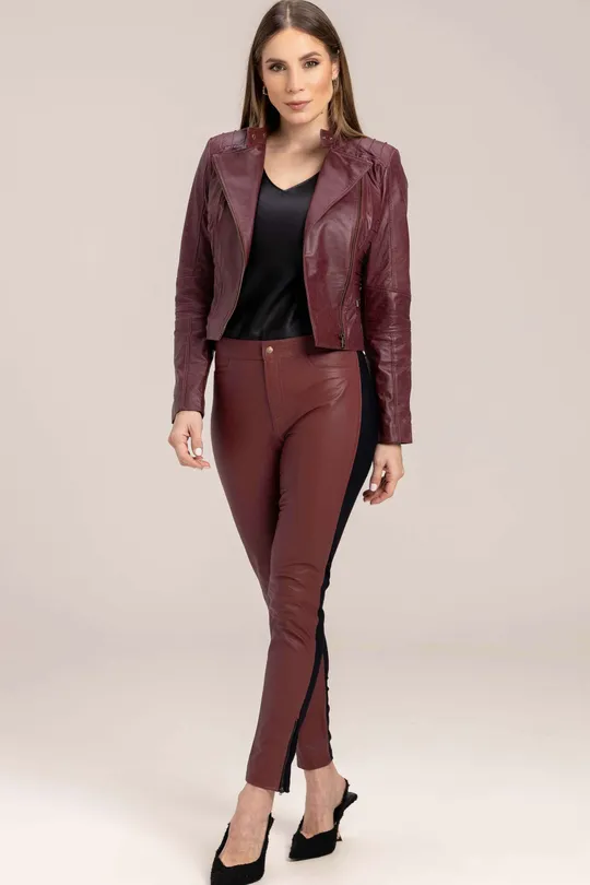 Calça de Couro Bordo Calça de Couro Bordo