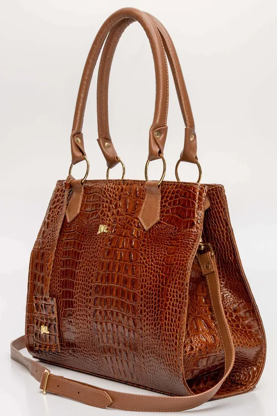 Bolsa de Couro Croco Caramelo
