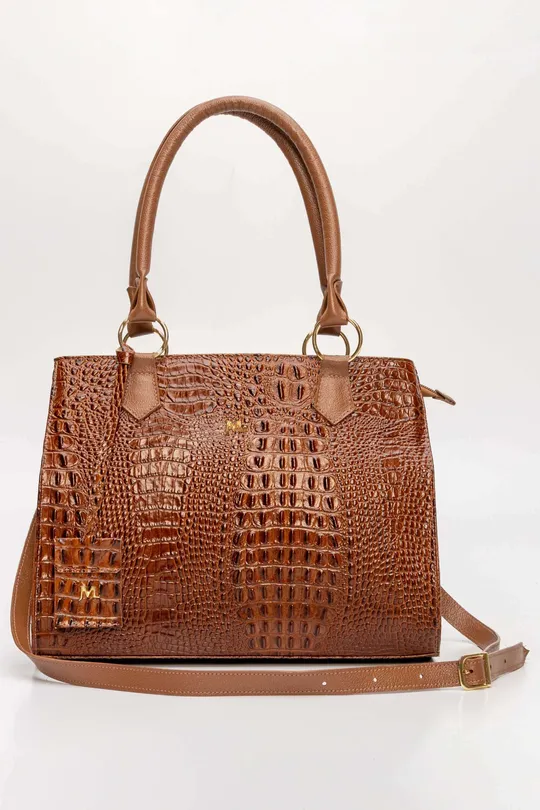 Bolsa de Couro Croco Caramelo Bolsa de Couro Croco Caramelo
