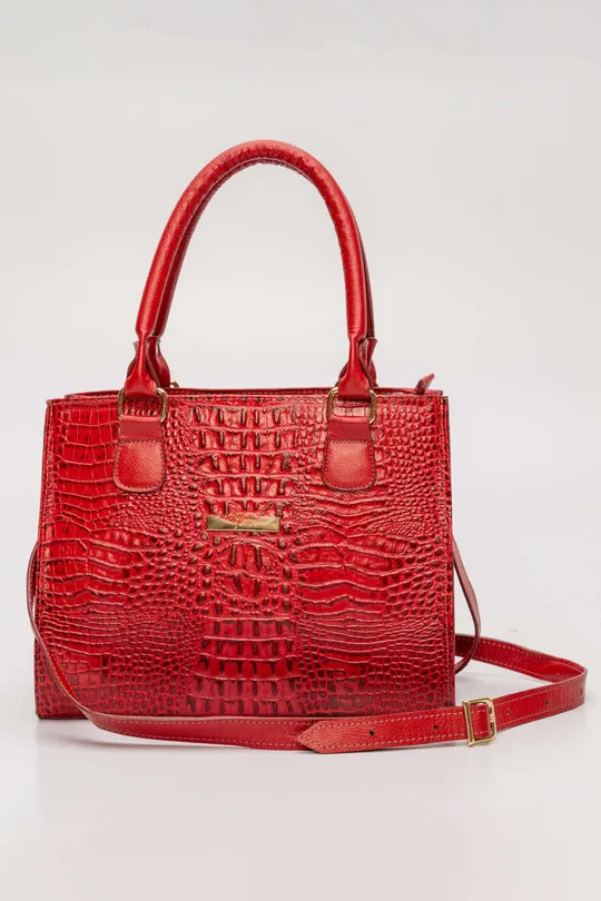 Bolsa de Couro Croco Vermelho