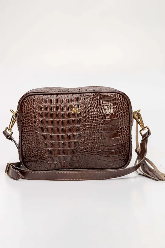Bolsa de Couro Croco Café