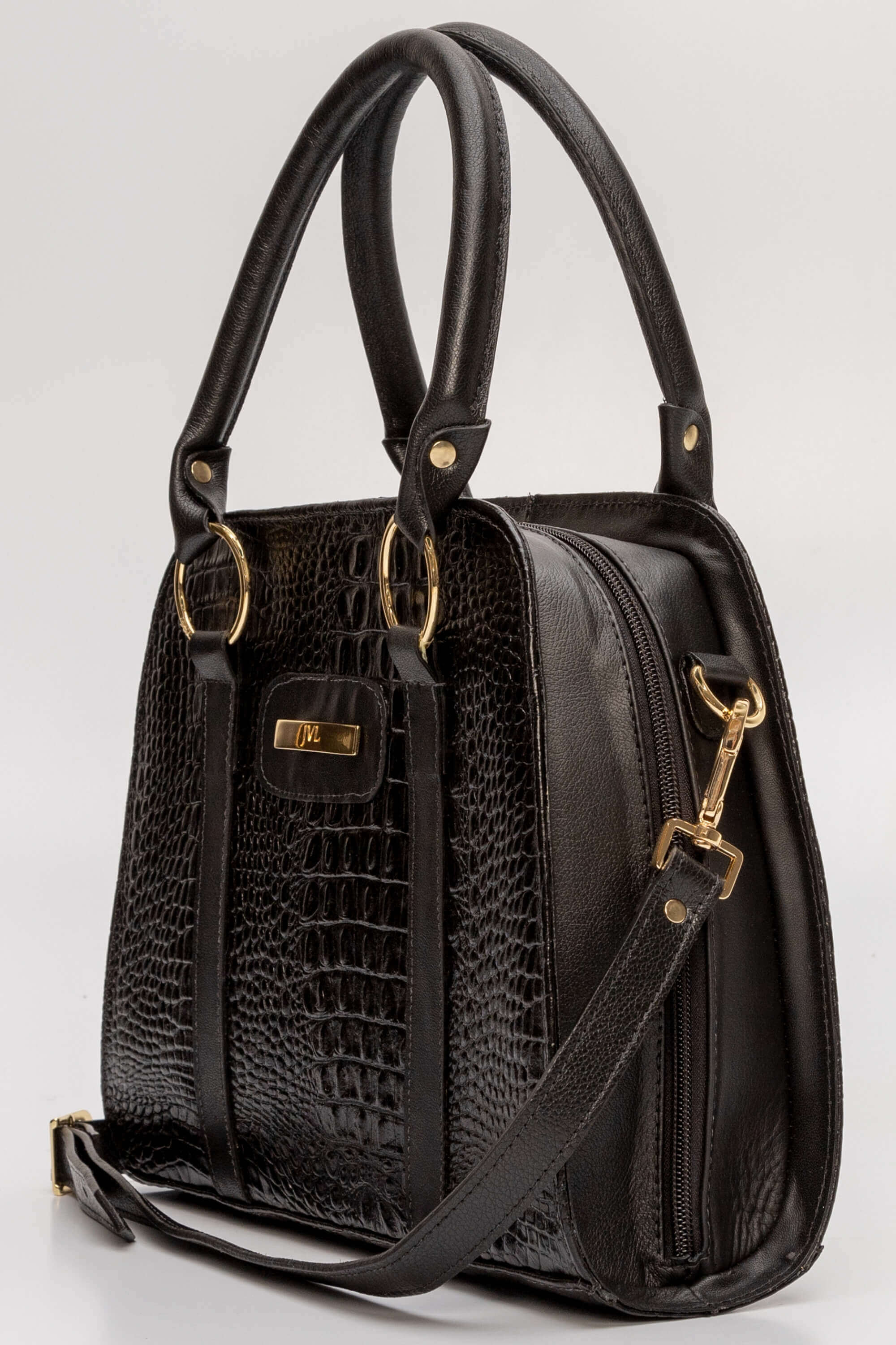Bolsa de Couro Croco Preto