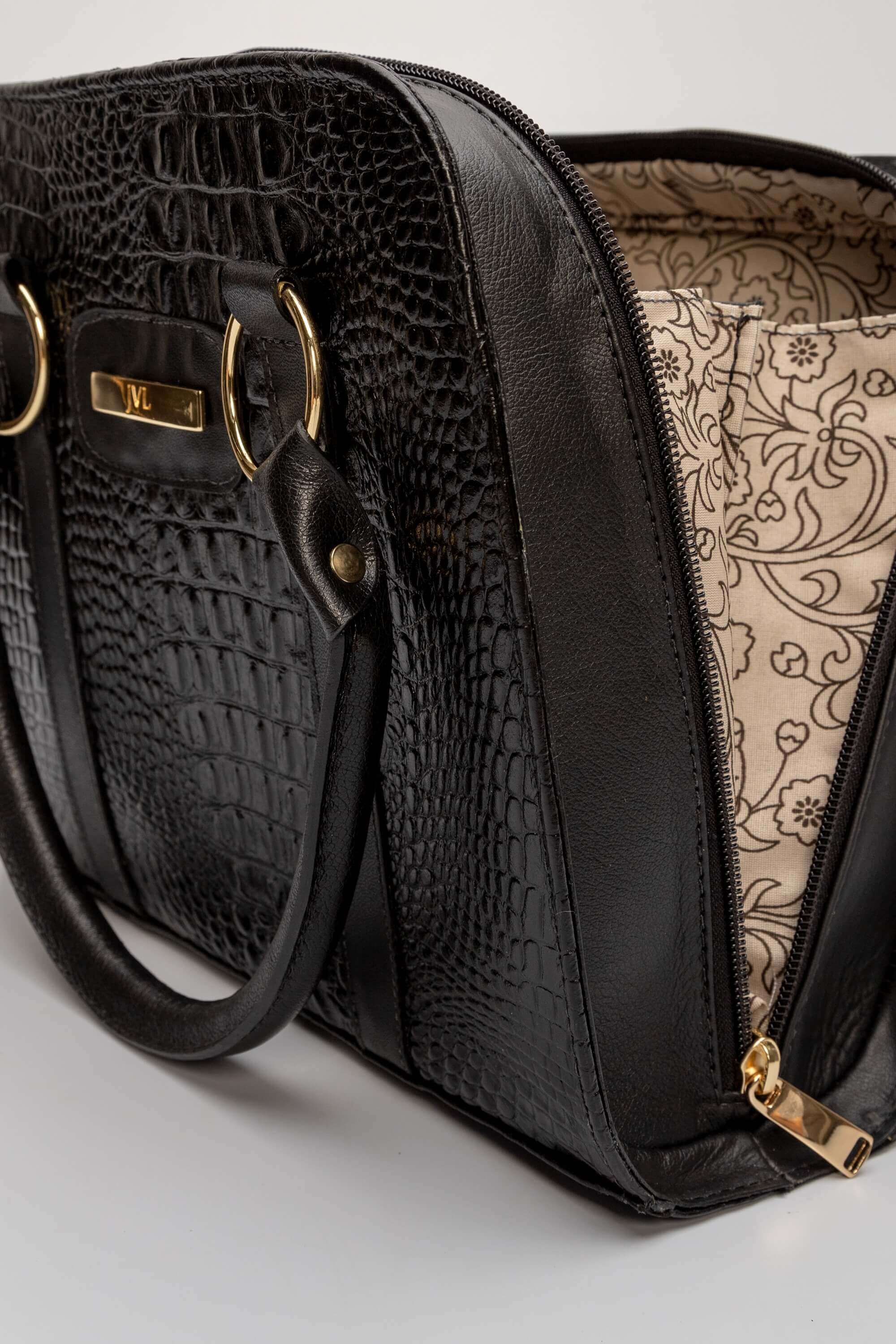 Bolsa de Couro Croco Preto