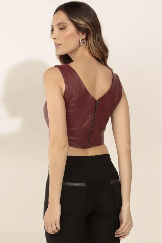 Top Nai de Couro Pelica Bordo