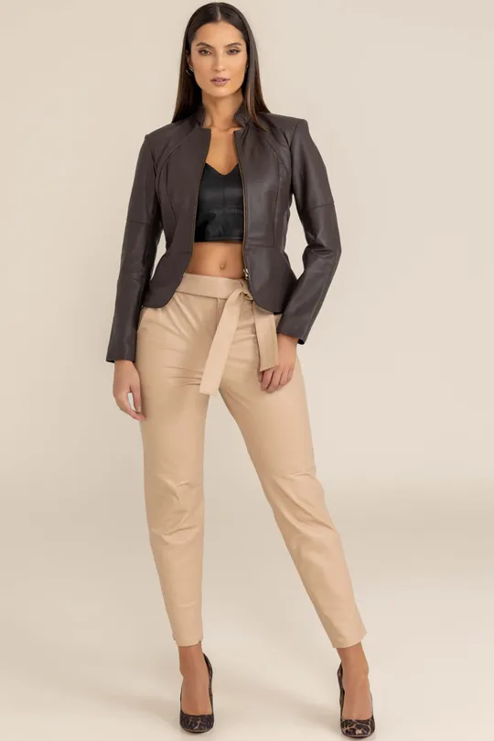 Calça de Couro Pelica Clochard Blush