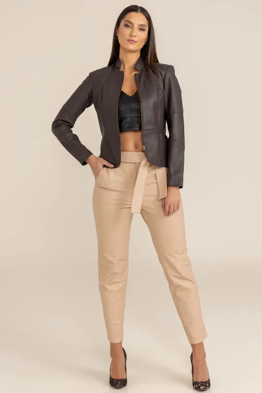 Calça de Couro Pelica Clochard Blush