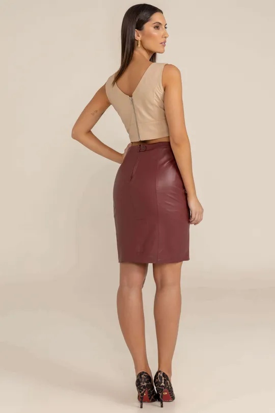 Saia de Couro Pelica Bordo