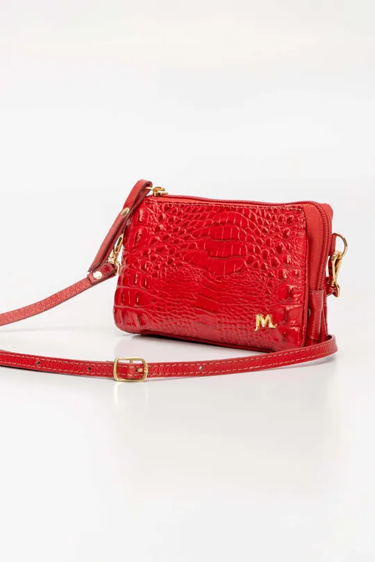 Bolsa de Couro Croco Vermelho