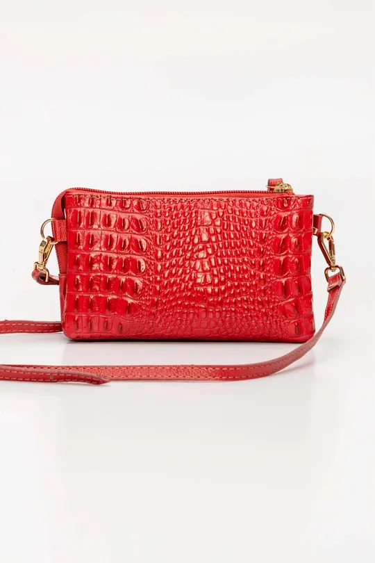 Bolsa de Couro Croco Vermelho