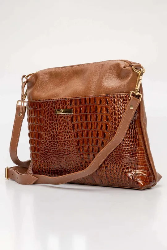 Bolsa de Couro Croco Caramelo