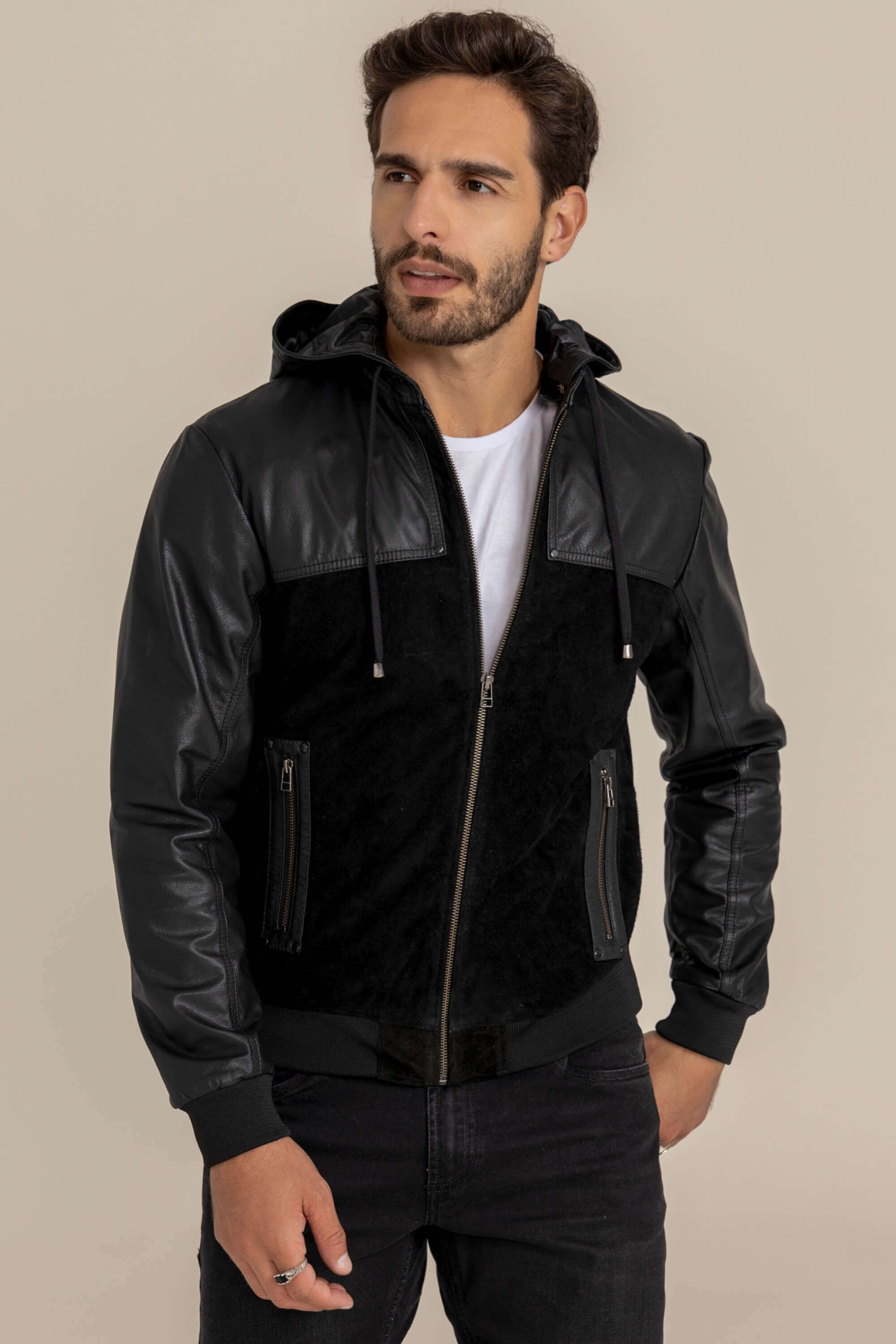 Javali Couros | Jaqueta de Couro Com Capuz Removível