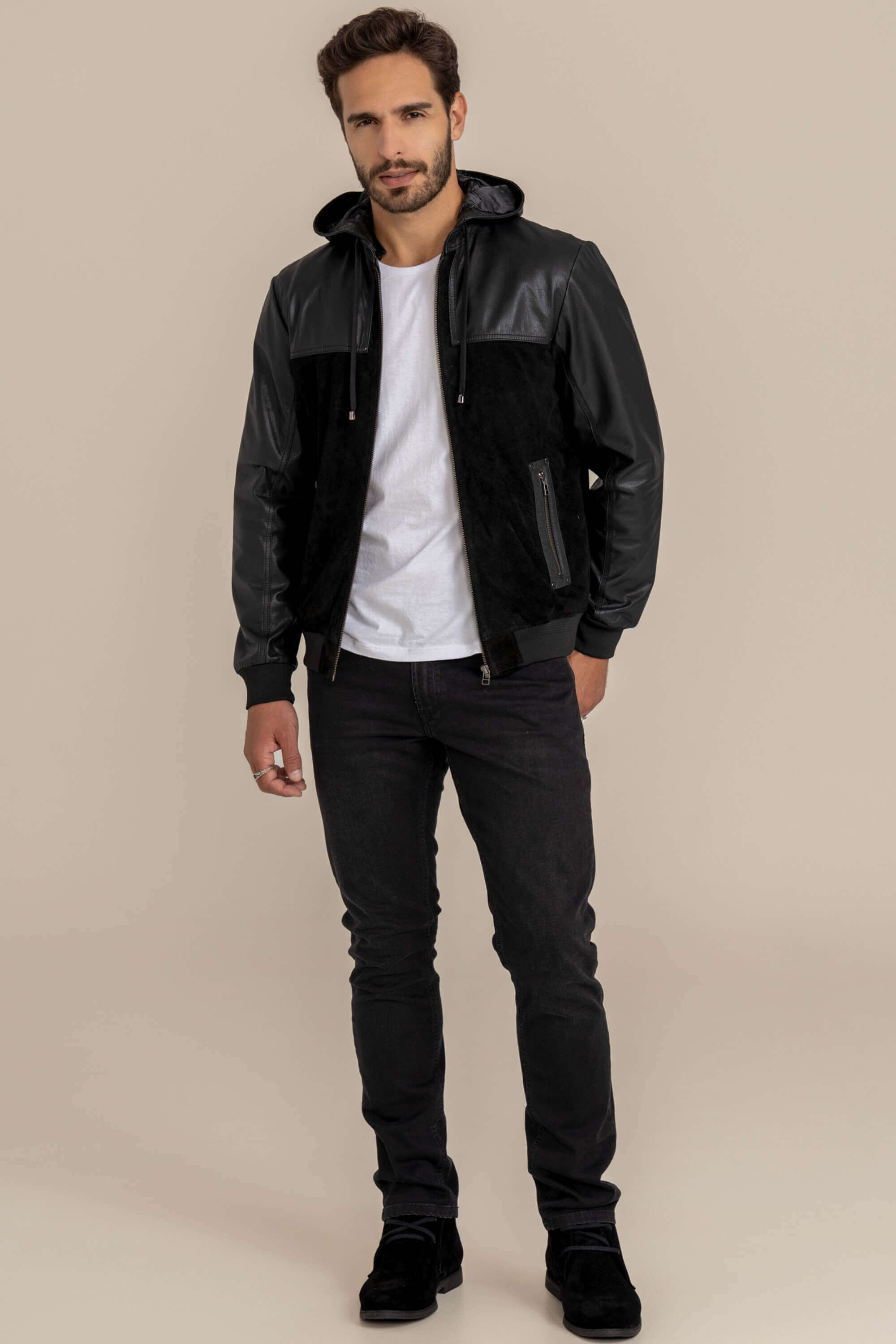 Javali Couros | Jaqueta de Couro Com Capuz Removível