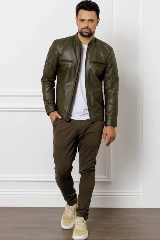 Jaqueta de Couro Biker Oliva Dominic
