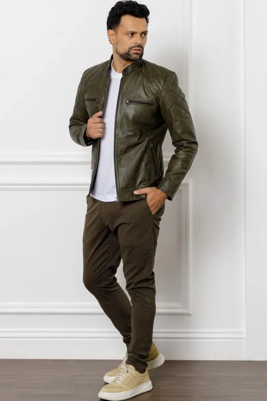 Jaqueta de Couro Biker Oliva Dominic