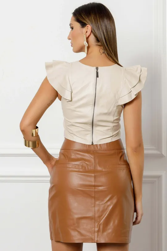 Blusa de Couro Pelica Off White