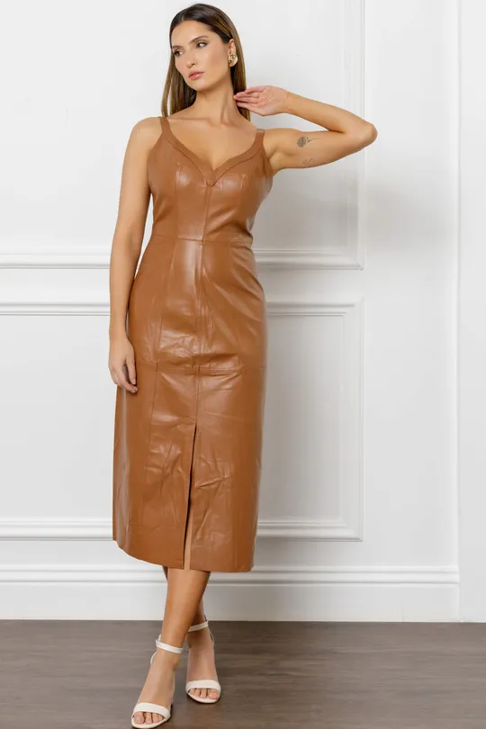Vestido Midi em Couro Pelica Havana