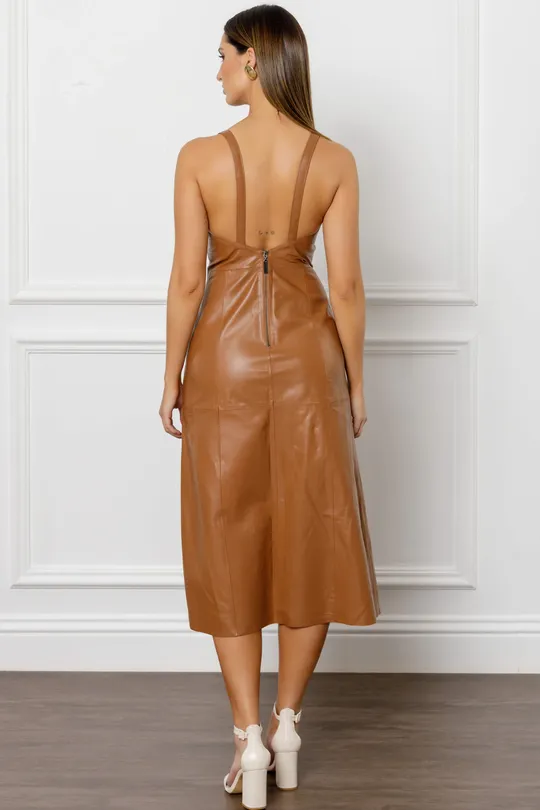 Vestido Midi em Couro Pelica Havana