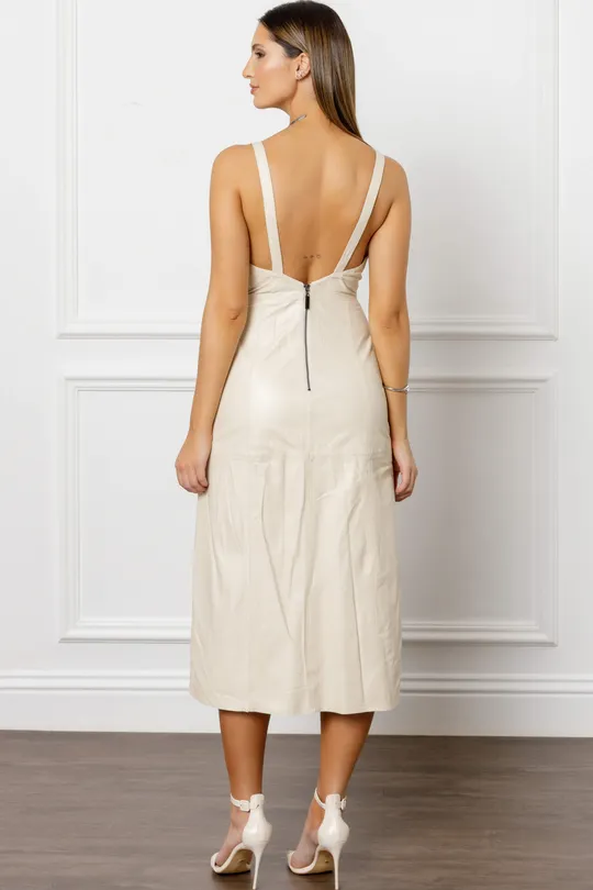 Vestido Midi em Couro Pelica Off White