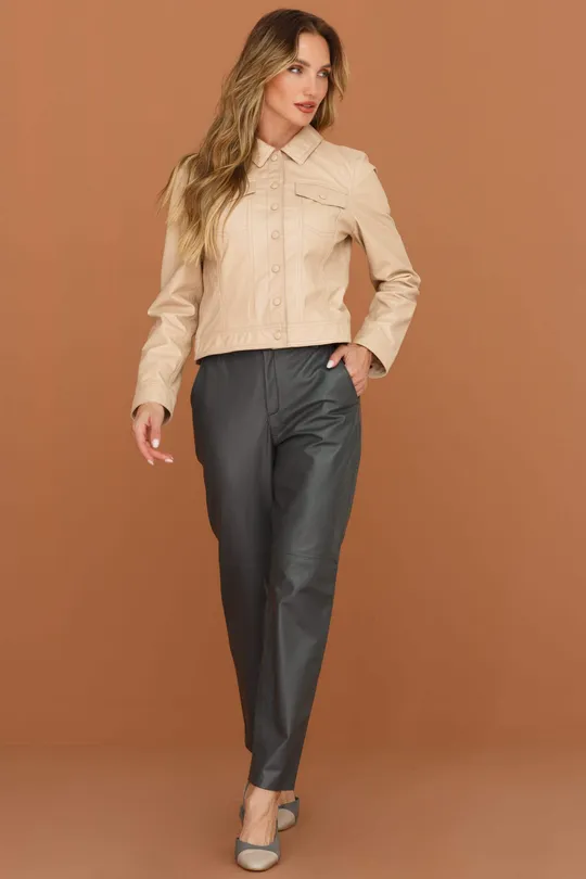 Calça de Couro Clochard Pelica Cinza