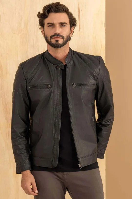 Jaqueta de Couro Biker Preta Dominic