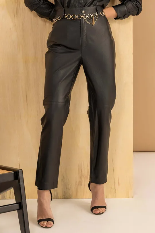 Calça de Couro Pelica Preta