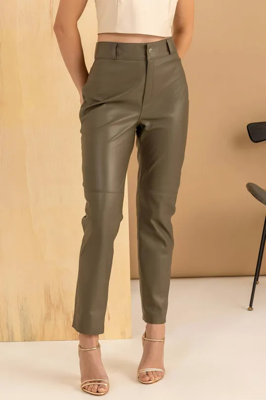 Calça de Couro Pelica Verde