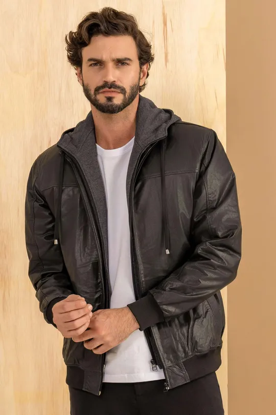 Jaqueta de Couro Kraky Preto Theo