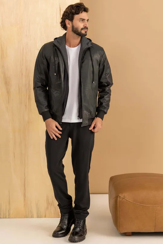 Jaqueta de Couro Kraky Preto Theo