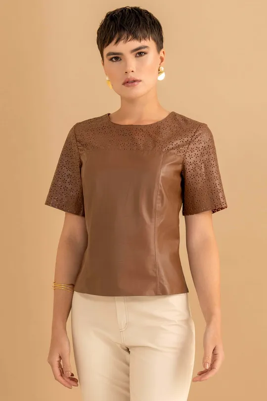T-Shirt de Couro Pelica Caramelo