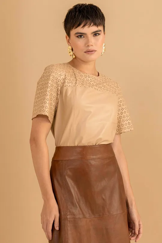 T-Shirt de Couro Pelica Creme
