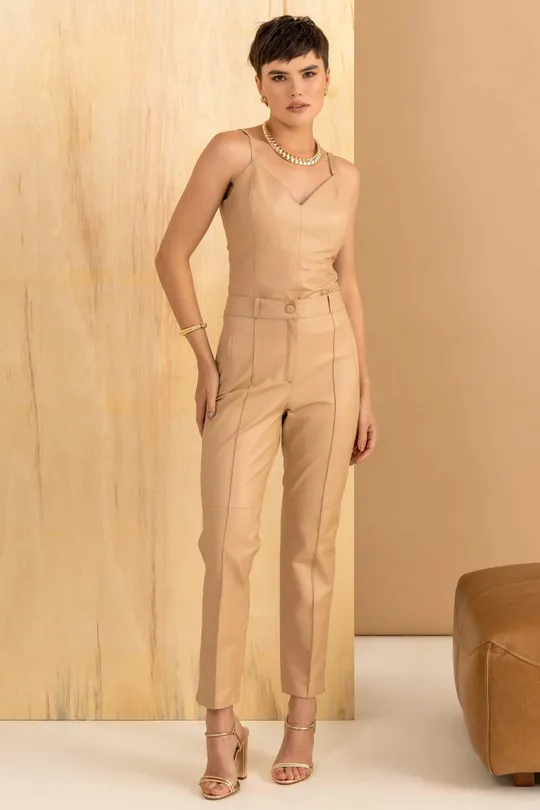 Calça de Couro Pelica Creme