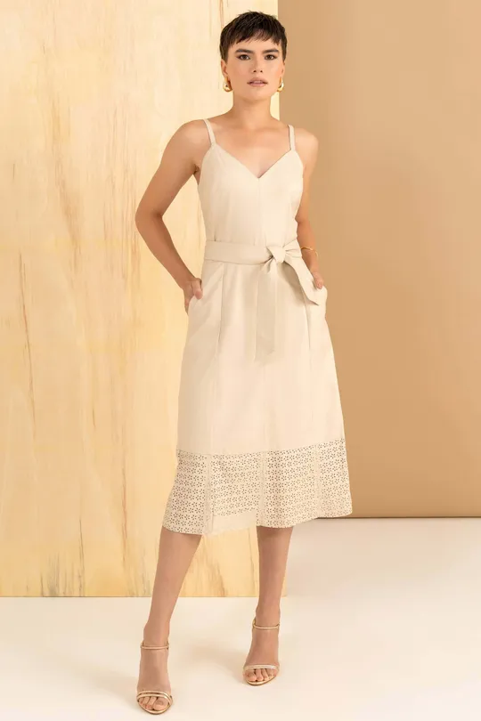 Vestido Midi em Couro Pelica Off White