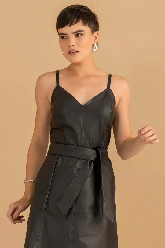 Vestido Midi em Couro Pelica Preto