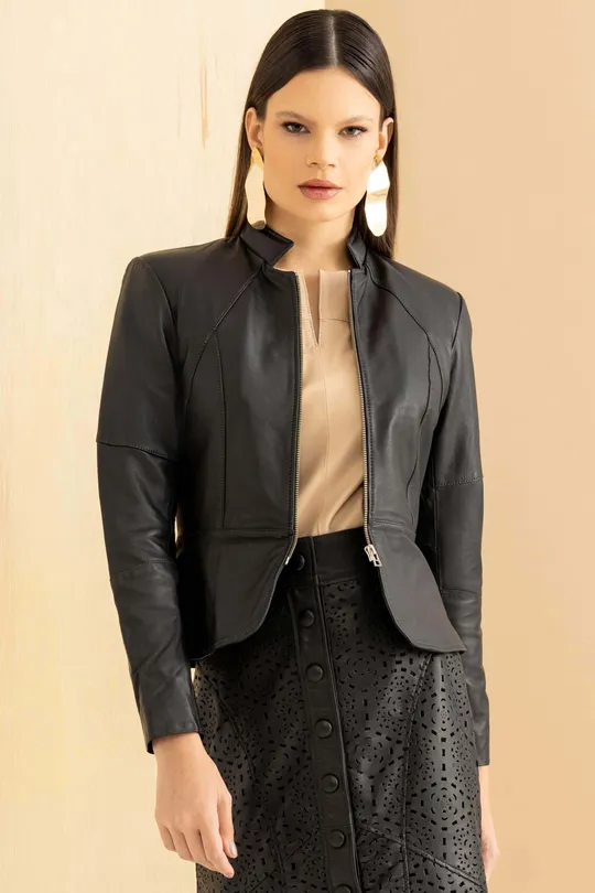 Blazer de Couro Pelica Preto Iris