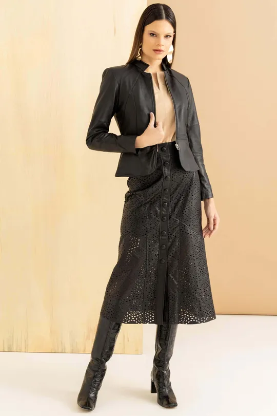 Blazer de Couro Pelica Preto Iris