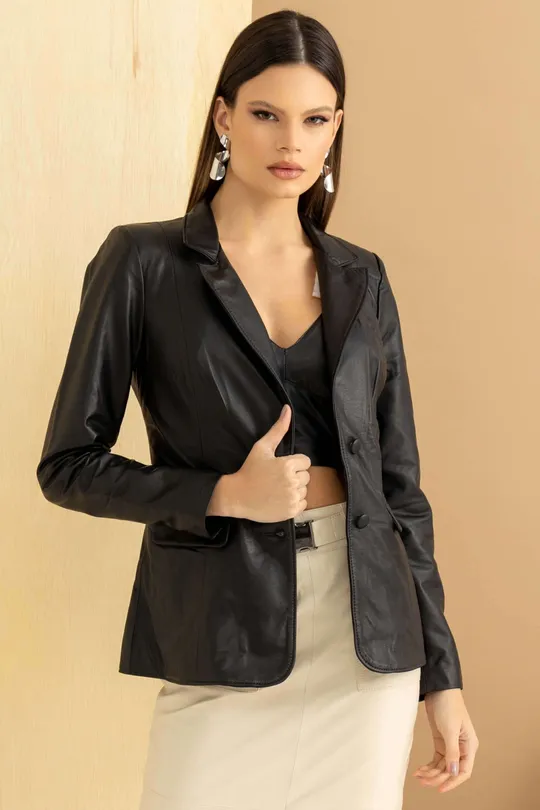 Blazer de Couro Pelica Preto