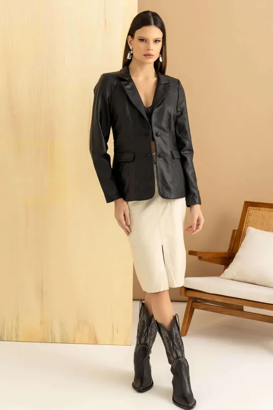 Blazer de Couro Pelica Preto