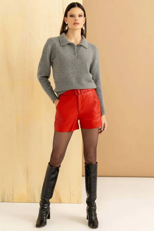 Short de Couro Pelica Vermelho