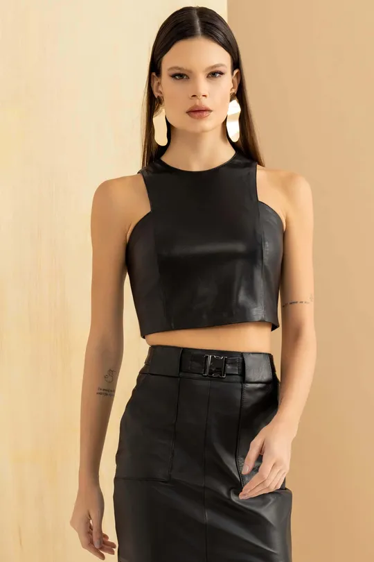Cropped em Couro Pelica Preto
