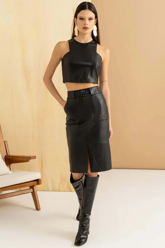 Cropped em Couro Pelica Preto