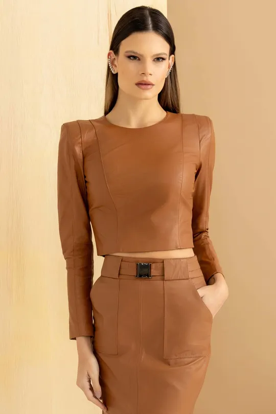Blusa em Couro Pelica Havana