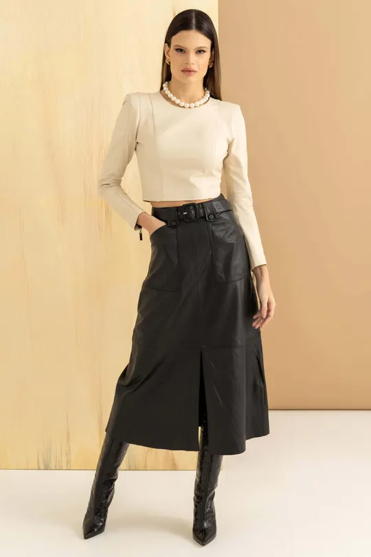 Blusa em Couro Pelica Off White