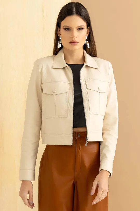 Jaqueta em Couro Pelica Off White