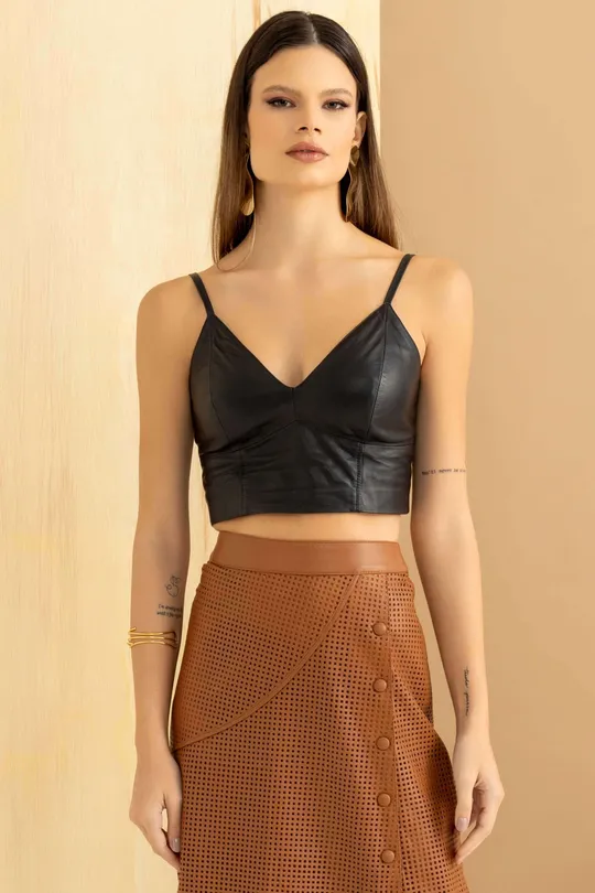 Top Siena De Couro Pelica Preto