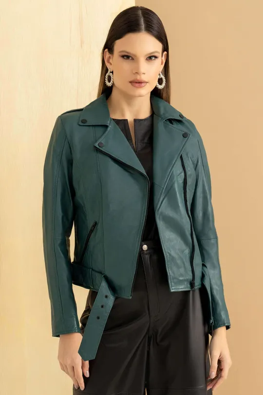 Jaqueta em Couro Pelica Azul