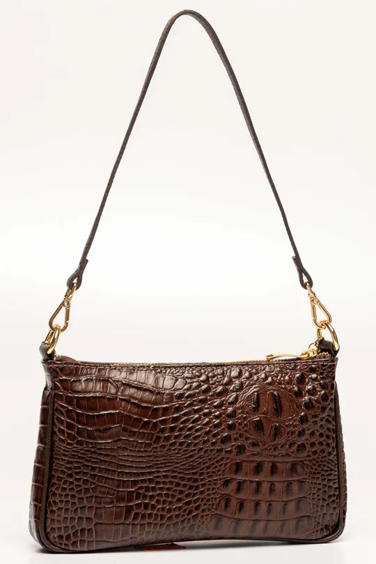 Bolsa de Couro Croco Café Bolsa de Couro Croco Café
