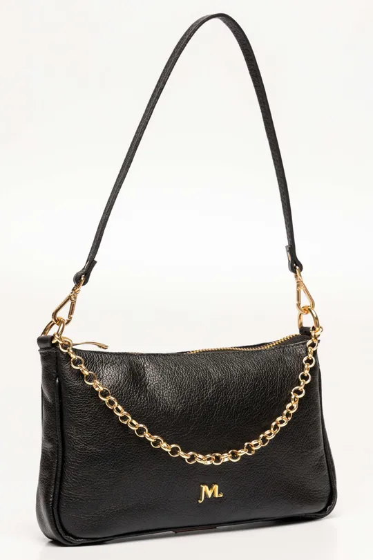 Bolsa Baguete de Couro Preta