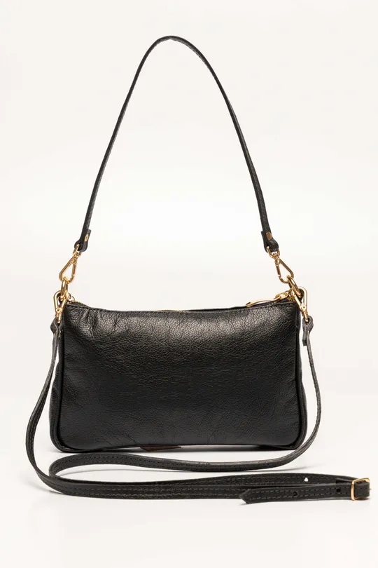 Bolsa Baguete de Couro Preta